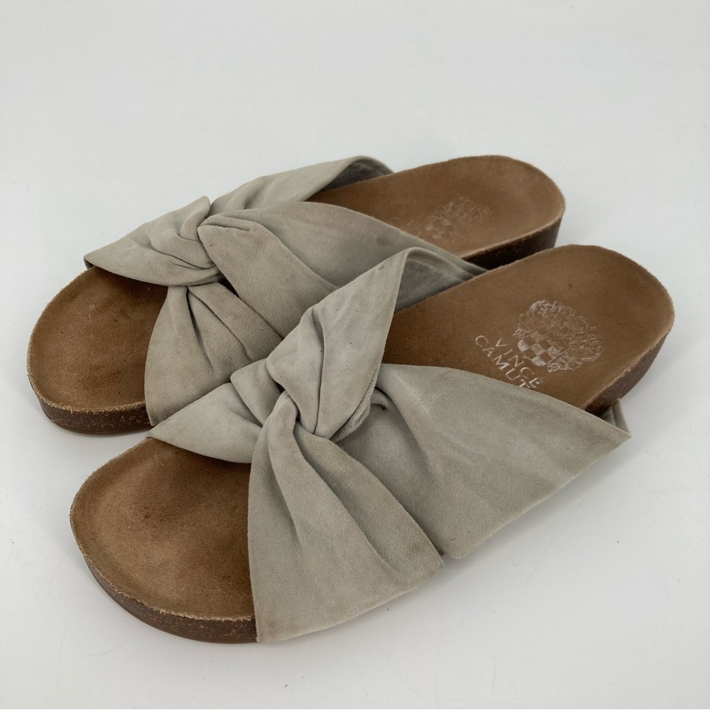 Vince Camuto Biminti Leather Slide Sandal Twist Cork Footbed Nonslip Gray Size 6